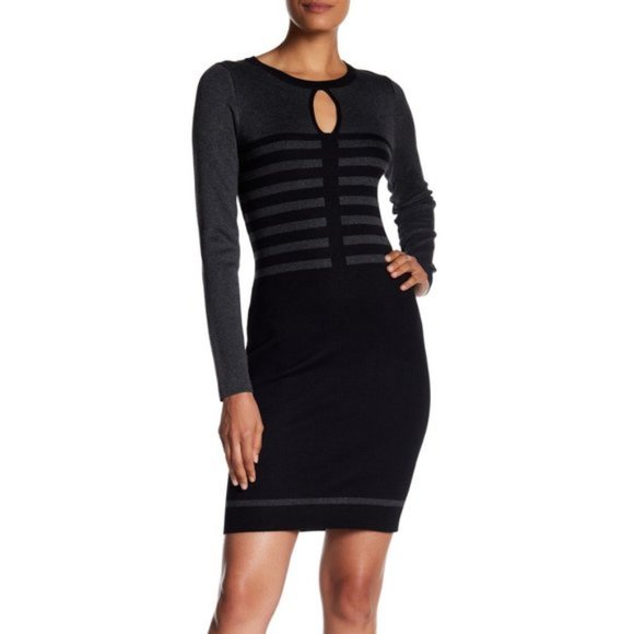 Max Studio Black & Gray Keyhole Sweater Dress EUC - Picture 1 of 8